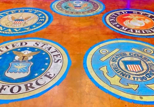 Custom graphics concrete floor installation