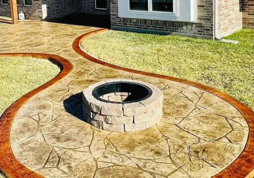 decorative concrete outdoor patio and fire pit